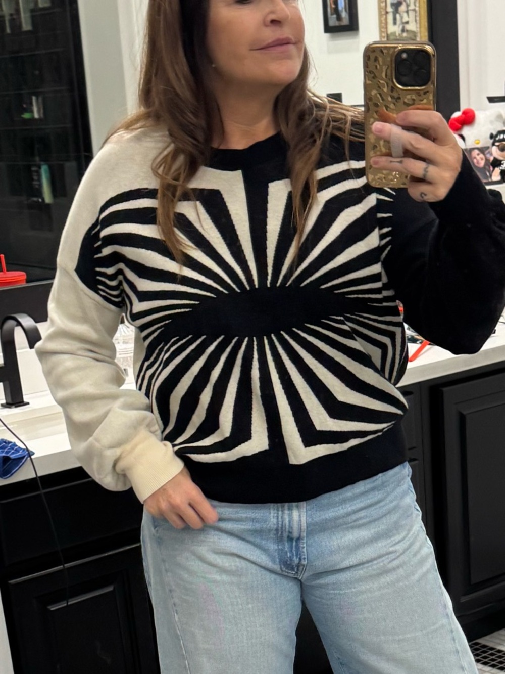 Black & Cream Graphic Crewneck Sweater - Women's - Picture 1 of 3